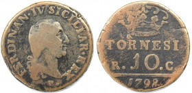 Europäische Münzen und Medaillen, Italien / Italy. Neapel. Ferdinand IV. (1799-1805). 10 Tornesi 1798 P-RC. Kupfer. KM 224. Schön