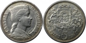 Europäische Münzen und Medaillen, Lettland / Latvia. 5 Lati 1931. Silber. KM 9. Fast Stempelglanz