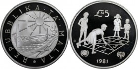 Europäische Münzen und Medaillen, Malta. Jahr des Kindes. 5 Pounds 1981. 28,28 g. 0.925 Silber. 0.84 OZ. KM 53. Polierte Platte