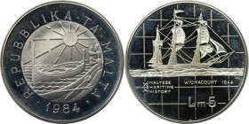 Europäische Münzen und Medaillen, Malta. Wignacourt. 5 Liri 1984. 20,0 g. 0.925 Silber. 0.59 OZ. KM 69. Prooflike