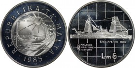Europäische Münzen und Medaillen, Malta. Tagliaferro. 5 Liri 198520,0 g. 0.925 Silber. 0.59 OZ. KM 73. Prooflike