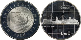 Europäische Münzen und Medaillen, Malta. Saver. 5 Liri 1986. 20,0 g. 0.925 Silber. 0.59 OZ. KM 85. Prooflike