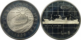 Europäische Münzen und Medaillen, Malta. Valetta City. 5 Liri 1986. 20,0 g. 0.925 Silber. 0.59 OZ. KM 83. Prooflike