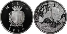 Europäische Münzen und Medaillen, Malta. 5 Liri 1990. 28,28 g. 0.925 Silber. 0.84 OZ. KM 91. Polierte Platte