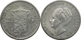 Europäische Münzen und Medaillen, Niederlande / Netherlands. Wilhelmina (1890-1948). 2-1/2 Gulden 1931, Silber. KM 165. Sehr Schön-Vorzüglich