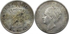 Europäische Münzen und Medaillen, Niederlande / Netherlands. Wilhelmina (1890-1948). 2-1/2 Gulden 1932, Silber. KM 165. Vorzüglich-Stempelglanz