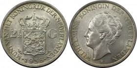 Europäische Münzen und Medaillen, Niederlande / Netherlands. Wilhelmina (1890-1948). 2-1/2 Gulden 1938. Silber. KM 165. Fast Stempelglanz