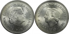 Europäische Münzen und Medaillen, Niederlande / Netherlands. Juliana (1948-1980). 25. Jahrestag der Befreiung. 10 Gulden 1970, Silber. KM 195. Vorzügl...