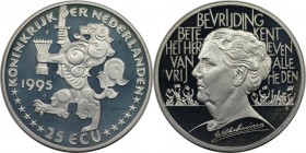 Europäische Münzen und Medaillen, Niederlande / Netherlands. Wilhelmina - Befreiung zum 40. Jahrestag des Zweiten Weltkriegs. 25 Ecu 1995, Silber. KM ...