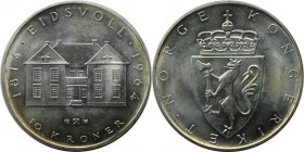 Europäische Münzen und Medaillen, Norwegen / Norway. Haakon VII. 150. Jahrestag der Verfassung. 10 Kroner 1964. 20,0 g. 0.900 Silber. 0.58 OZ. KM 413....