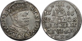 Europäische Münzen und Medaillen, Polen / Poland. Stephan Bathory (1576-1586). Dreigröscher (Trojak) 1586, Riga. Silber. 2,38 g. 20 mm. Kopicki 8098. ...