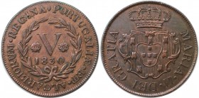 Europäische Münzen und Medaillen, Portugal. PORTUGIESISCHE BESITZUNGEN. AZOREN (Terceira Insel). Maria II. 5 Reis 1830. Kupfer. KM 5. Stempelglanz