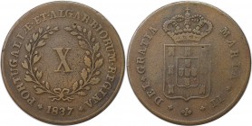 Europäische Münzen und Medaillen, Portugal. Maria II. 10 Reis 1837. Kupfer. KM 406. Sehr schön