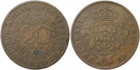 Europäische Münzen und Medaillen, Portugal. PORTUGIESISCHE BESITZUNGEN. AZOREN. Maria II. 20 Reis 1843. Kupfer. KM 12. Sehr schön