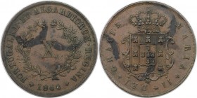 Europäische Münzen und Medaillen, Portugal. Maria II. 10 Reis 1844. Kupfer. KM 481. Fast Vorzüglich