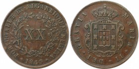 Europäische Münzen und Medaillen, Portugal. Maria II. 20 Reis 1849. Kupfer. KM 482. Sehr schön-vorzüglich