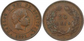 Europäische Münzen und Medaillen, Portugal. Carlos I. 20 Reis 1891. Bronze. KM 533. Vorzüglich