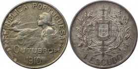Europäische Münzen und Medaillen, Portugal. Geburtstunde der Republik - 05. Oktober. 1 Escudo 1910. Silber. KM 560. Sehr schön