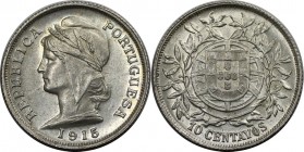 Europäische Münzen und Medaillen, Portugal. 10 Centavos 1915. Silber. 0.07 OZ. KM 563. Stempelglanz
