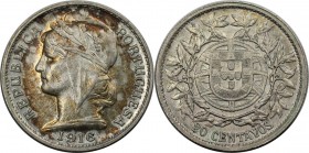 Europäische Münzen und Medaillen, Portugal. 20 Centavos 1916. Silber. 0.13 OZ. KM 562. Stempelglanz. Flecken