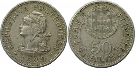 Europäische Münzen und Medaillen, Portugal. PORTUGIESISCHE BESITZUNGEN. SAINT THOMAS & PRINCE ISLANDS. 50 Centavos 1929, KM 1. Sehr schön-vorzüglich...