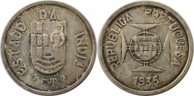 Europäische Münzen und Medaillen, Portugal. PORTUGIESISCHE BESITZUNGEN. India-Portuguese. 1 Rupia 1935. Silber. KM 22. Vorzüglich-stempelglanz