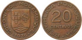 Europäische Münzen und Medaillen, Portugal. PORTUGIESISCHE BESITZUNGEN. MOZAMBIQUE. 20 Centavos 1936. Bronze. KM 64. Vorzüglich