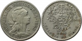 Europäische Münzen und Medaillen, Portugal. PORTUGIESISCHE BESITZUNGEN. TIMOR. 20 Avos 1945. KM 6. Sehr schön