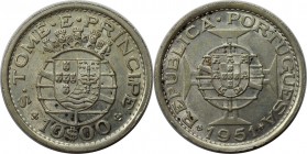 Europäische Münzen und Medaillen, Portugal. PORTUGIESISCHE BESITZUNGEN. SAINT THOMAS & PRINCE ISLANDS. 10 Escudos 1951. Silber. 0.29 OZ. KM 14. Stempe...