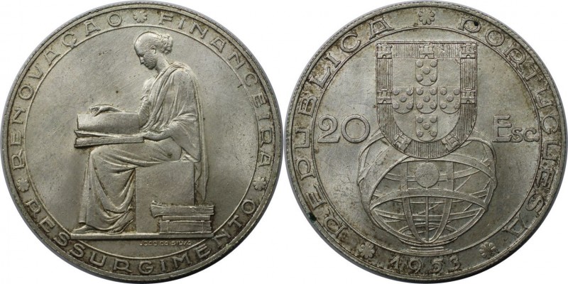 Europäische Münzen und Medaillen, Portugal. Finanzreform. 20 Escudos 1953. Silbe...