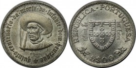 Europäische Münzen und Medaillen, Portugal. Heinrich der Seefahrer. 5 Escudos 1960. 7,0 g. 0.800 Silber. 0.18 OZ. KM 587. Stempelglanz