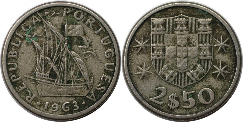 Europäische Münzen und Medaillen, Portugal. 2.5 Escudos 1963. Kupfer-Nickel. KM ...