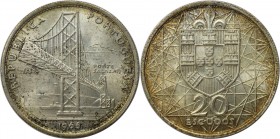 Europäische Münzen und Medaillen, Portugal. Eröffnung der Salazar-Brücke. 20 Escudos 1966. 10,0 g. 0.650 Silber. 0.21 OZ. KM 592. Stempelglanz