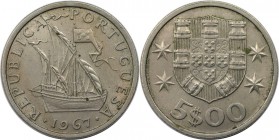 Europäische Münzen und Medaillen, Portugal. 5 Escudos 1967. Kupfer-Nickel. KM 591. Stempelglanz