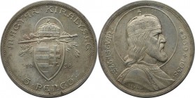 Europäische Münzen und Medaillen, Ungarn / Hungary. 900. Jahrestag - Tod von St. Stephan I. 5 Pengö 1938. Silber. KM 516. Stempelglanz