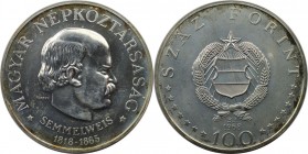 Europäische Münzen und Medaillen, Ungarn / Hungary. 150. Jahrestag - Geburt von Semmelweis. 100 Forint 1968, Silber. 0.58 OZ. KM 584. Stempelglanz