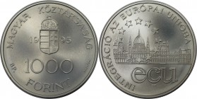 Europäische Münzen und Medaillen, Ungarn / Hungary. Europäische Union. 1000 Forint 1995. 31,46 g. 0.925 Silber. 0.94 OZ. KM 720. Stempelglanz