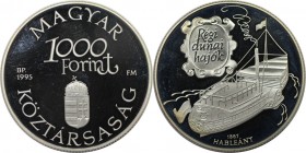 Europäische Münzen und Medaillen, Ungarn / Hungary. Altes Donaudampfschiff - Hableany. 1000 Forint 1995. 31,46 g. 0.925 Silber. 0.94 OZ. KM 714. Polie...