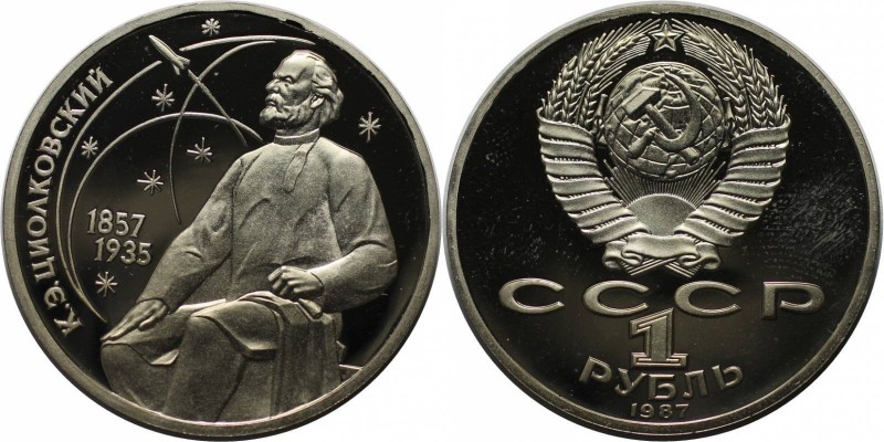 Russische Münzen und Medaillen, UdSSR und Russland. Ciolkovskij. 1 Rubel 1987. K...