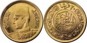 Weltmünzen und Medaillen, Ägypten / Egypt. Farouk (1936-1952). 20 Piastres 1938 (AH1357), Misr. Hochzeit. Gold. 1,69 g. Friedberg 38, KM 370. Fast Ste...