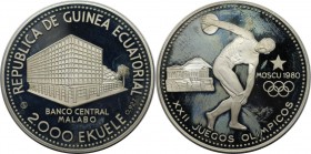 Weltmünzen und Medaillen, Äquatorial Guinea / Equatorial Guinea. "1980 Olympische Spiele in Moskau - Diskuswerfer". 2000 Ekuele ND (1979). 31,10 g. 0....