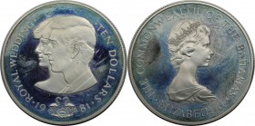 Weltmünzen und Medaillen, Bahamas. Hochzeit von Prinz Charles & Lady Diana. 10 Dollars 1981. 28,28 g. 0.925 Silber. 0.84 OZ. KM 85. Polierte Platte