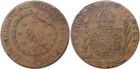 Weltmünzen und Medaillen, Brasilien / Brazil. Pedro II. (1831-1889). 80 Reis 1832 R. Kupfer. KM 379. Sehr schön