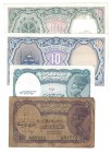 Banknoten, Ägypten / Egypt, Lots und Sammlungen. 5 Piastres 1958, P.82a. III, 5 Piastres ND, P.186. I, 2 x 10 Piastres ND, P.NEW02. I, Lot von 4 Bankn...