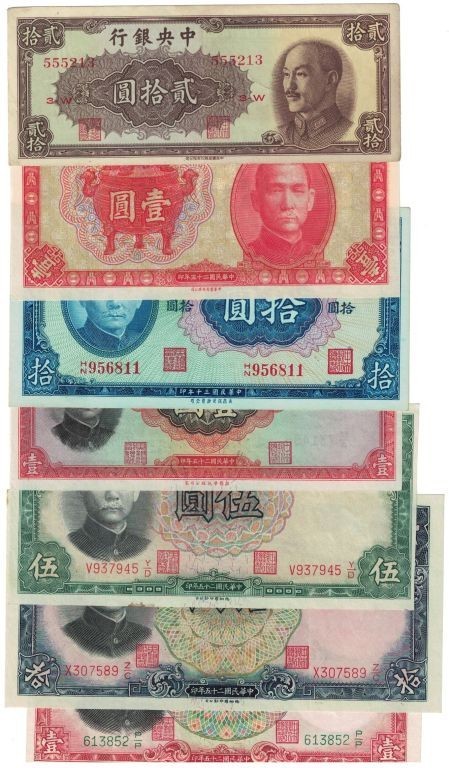Banknoten, China, Lots und Sammlungen. Central Bank of China. 3 x 1 Yuan 1936 (P...