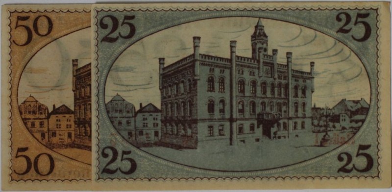 Banknoten, Deutschland / Germany. Notgeld Fraustadt (Poland: Wschowa). 25, 50 Pf...