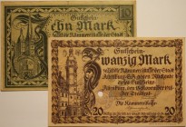 Banknoten, Deutschland / Germany. Notgeld, Großnotgeld, Altenburg. 10 Mark, 20 Mark 1918. Entwertet, mit Stempel. 2 Stück. I-II