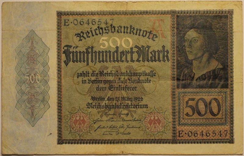 Banknoten, Deutschland / Germany. Notgeld, Berlin, Reichsbanknote. 500 Mark 27.0...