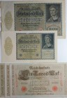 Banknoten, Deutschland / Germany, Lots und Sammlungen. Reichsbanknoten. 3 x 1000 Mark, 2 x 10 000 Mark. Pick 44, 71. Lot von 5 Banknoten 1910-1922. UN...