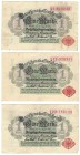 Banknoten, Deutschland / Germany, Lots und Sammlungen. Geldscheine I. Weltkrieg (1914-1918). 3 x 1 Mark Darlehenskassenschein 12.8.1914. Ro: 51a. Lot ...